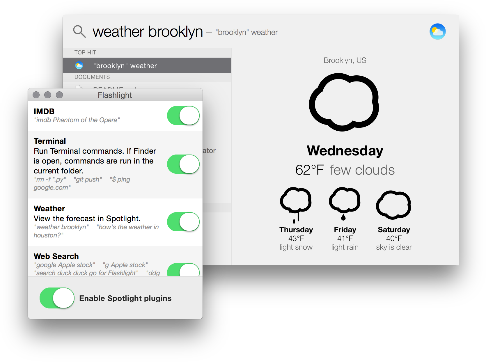A screenshot of Flashlight and its settings