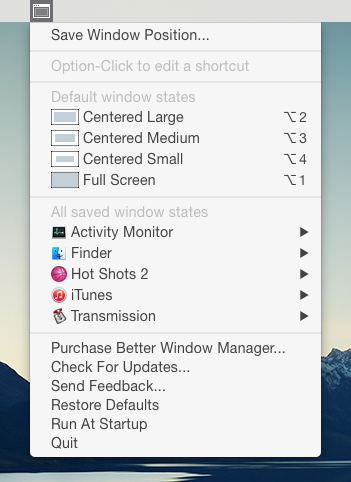 Better Window Manager in the OS X menu bar